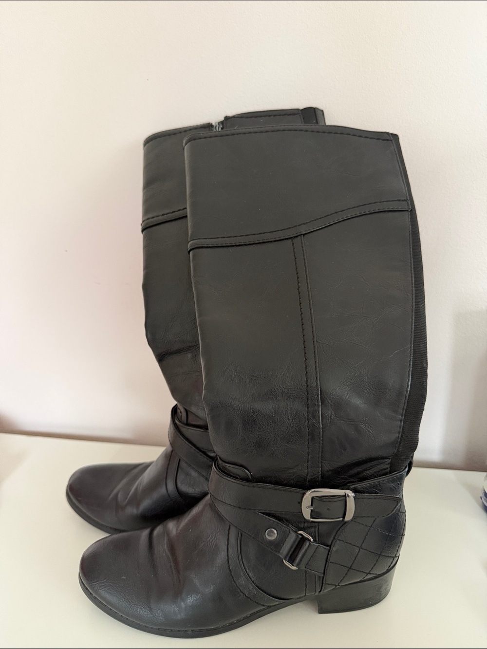 Unisa Black Mid-Calf Buckle Heel Boots